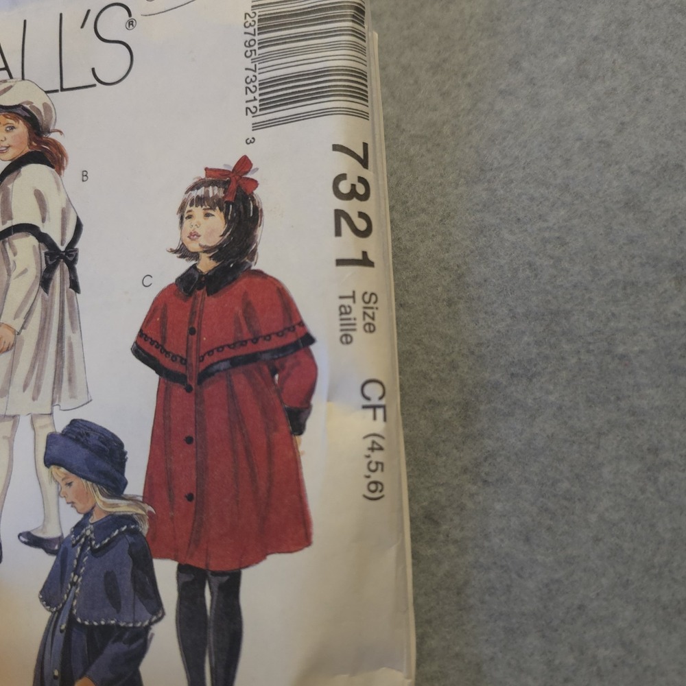 McCall's 7321 Girl's Coat & Hat Pattern Size 4-6 Uncut Vintage Victorian Style - Picture 3 of 7